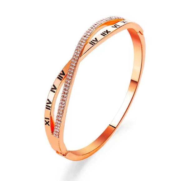 Stainless steel and zircon -Roman Numeral Bangle Bracelet - Picture 3 of 12